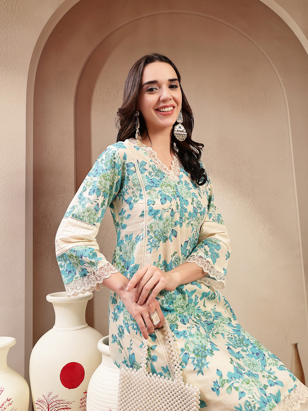 Women's Sky Blue Floral Printed Cotton Co-Ord Set (CSSKYMARCO) | DesiQ