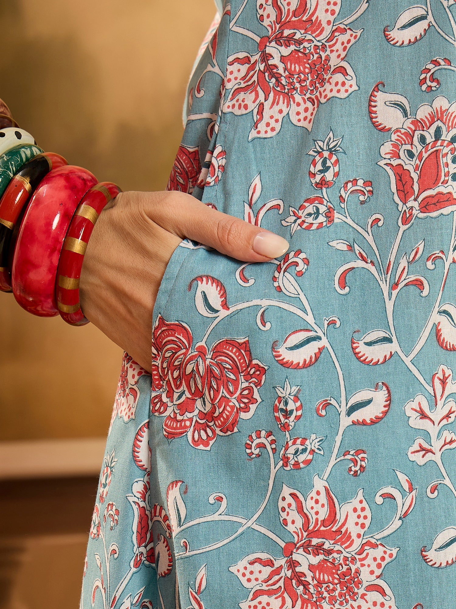 Women's Turq Blue Floral Printed Cotton Co-ords Set (CSTURQRANJAN) | D