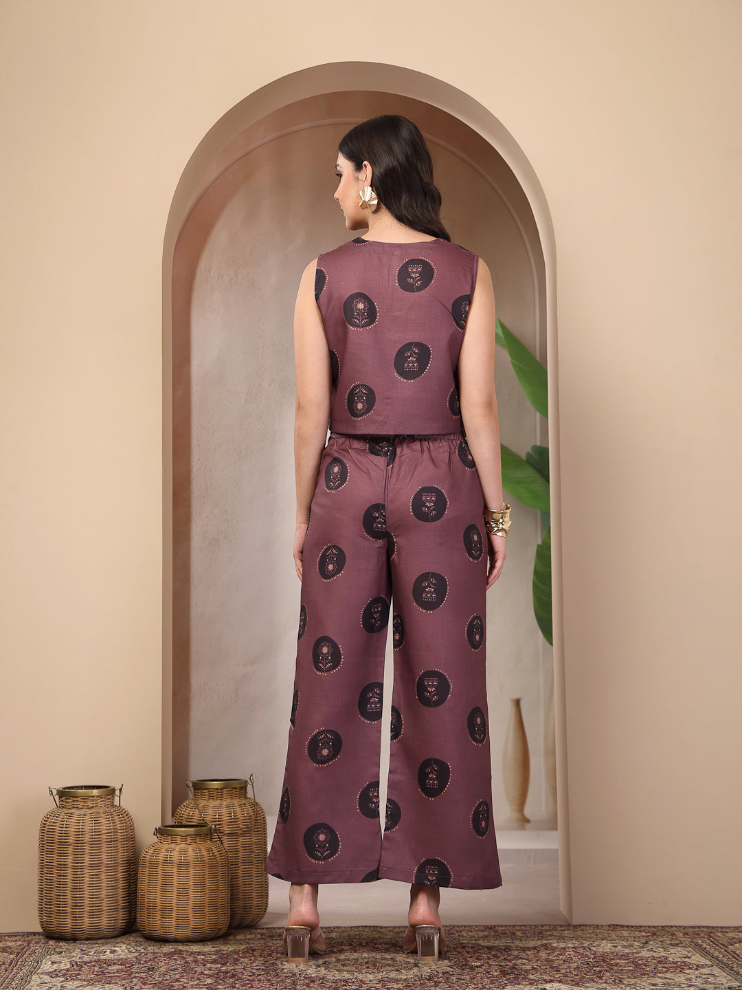 Stylum Women's Wine Botanical Printed Cotton Flex Co-Ord Set (CSWINERUSSO)
