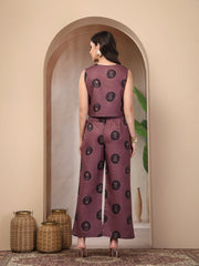 Stylum Women's Wine Botanical Printed Cotton Flex Co-Ord Set (CSWINERUSSO)