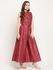 Burgundy Floral Printed Top with Palazzos-AHTPPZ-COMBO-397-FF