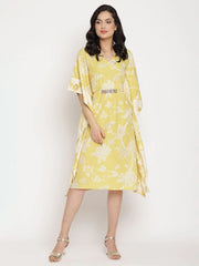 Lime Green & Off White Floral Printed Kaftan Kurta-AHKFCRDP-6026-FF