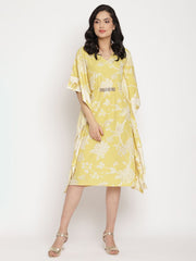 Lime Green & Off White Floral Printed Kaftan Kurta-AHKFCRDP-6026-FF