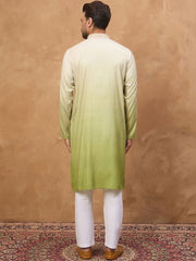 Ethnic Bay Men Green Silk Blend Solid Embroidered Straight Kurta With Pant Set-MKSET1488