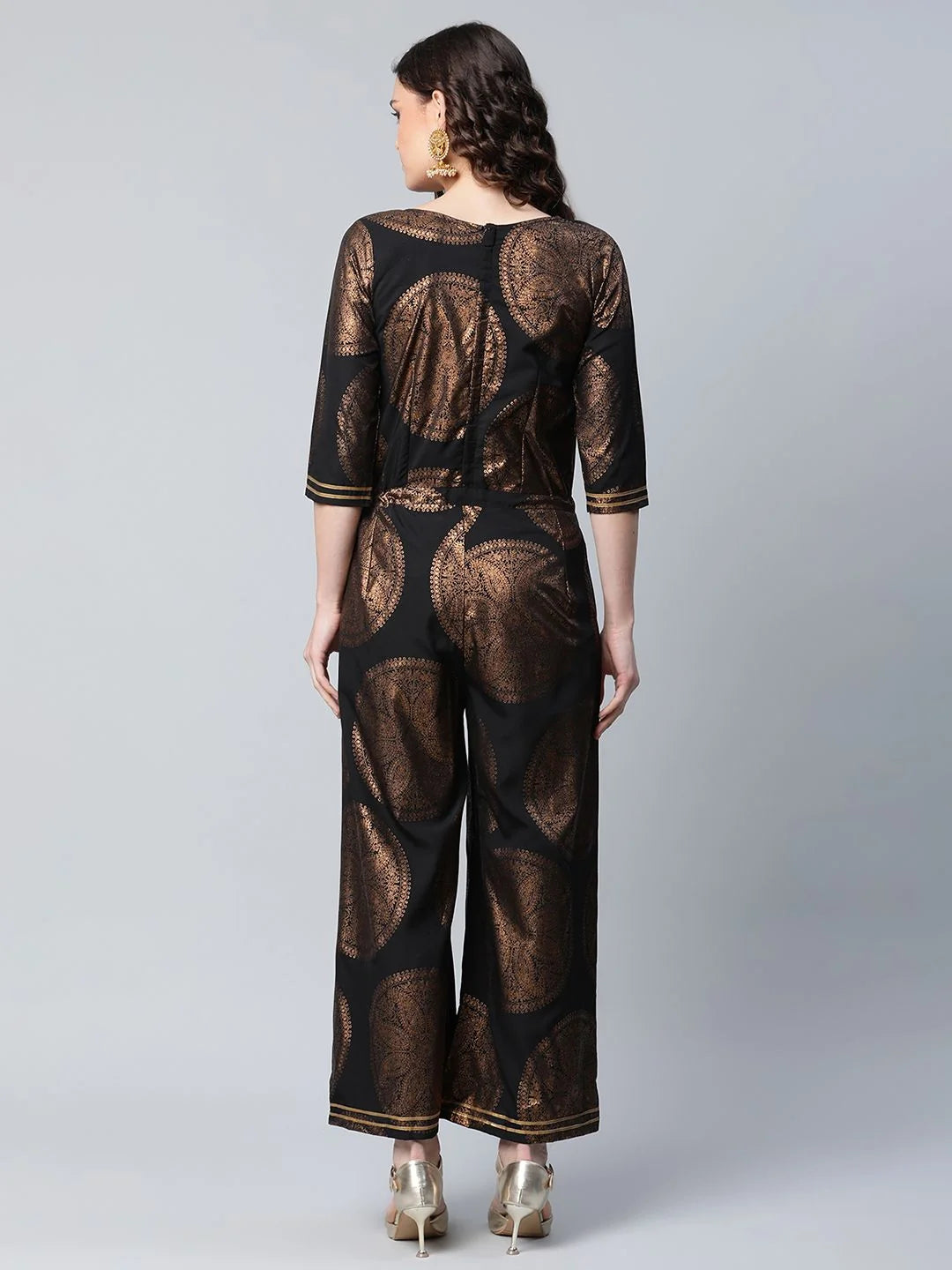 Black Copper Foil Printed Jumpsuit | Women's Jumpsuit Sets