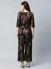 Black Crepe Copper Foil Printed Jumpsuit-AHKUCRFP-903-FF