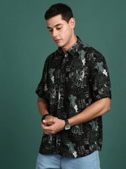 Men Graphic Black Slim Fit Shirt-Cain-3087-Black
