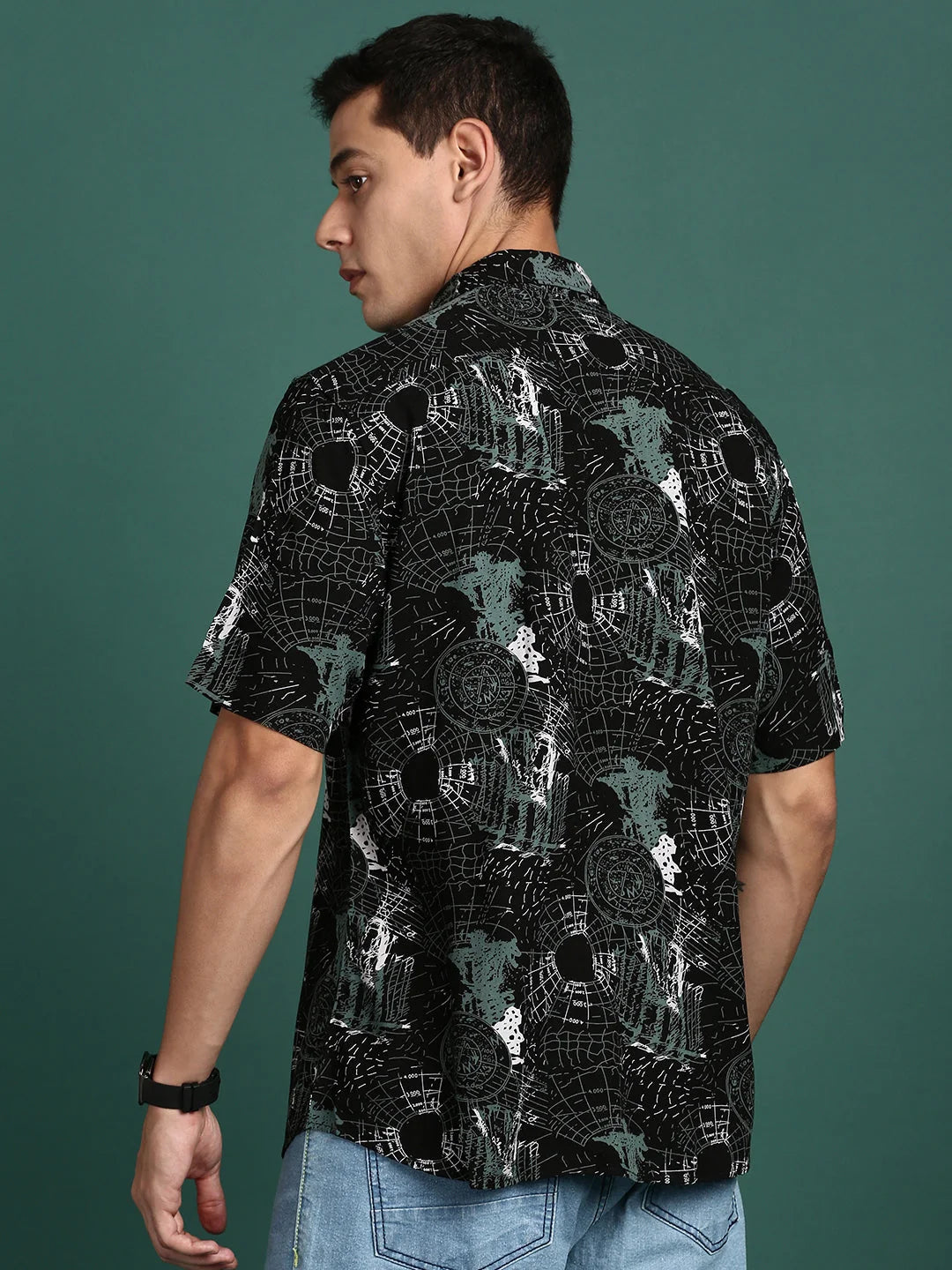 Black Graphic Print Slim Fit Shirt | Men's Cotton Shirt