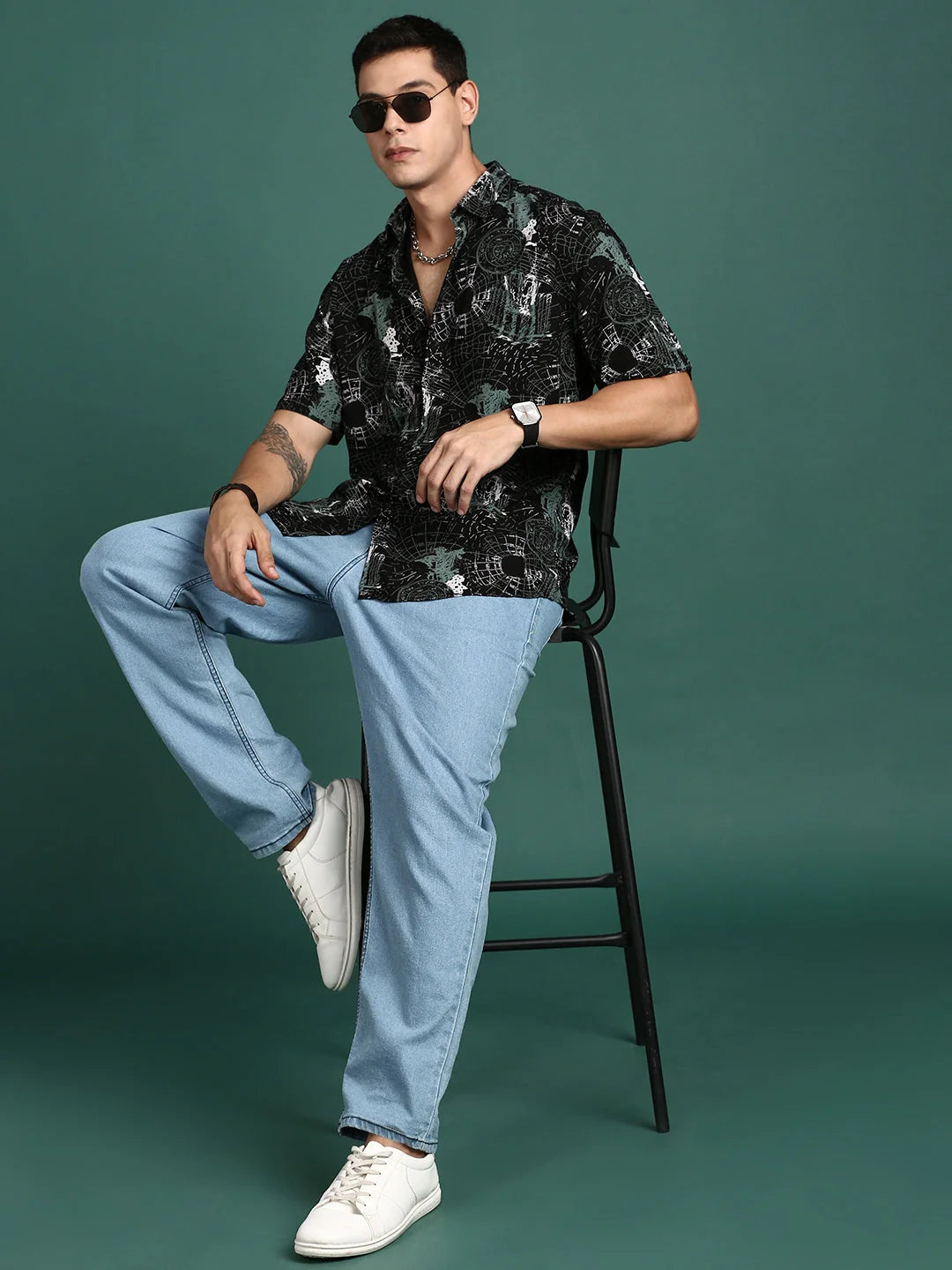 Black Graphic Print Slim Fit Shirt | Men's Cotton Shirt