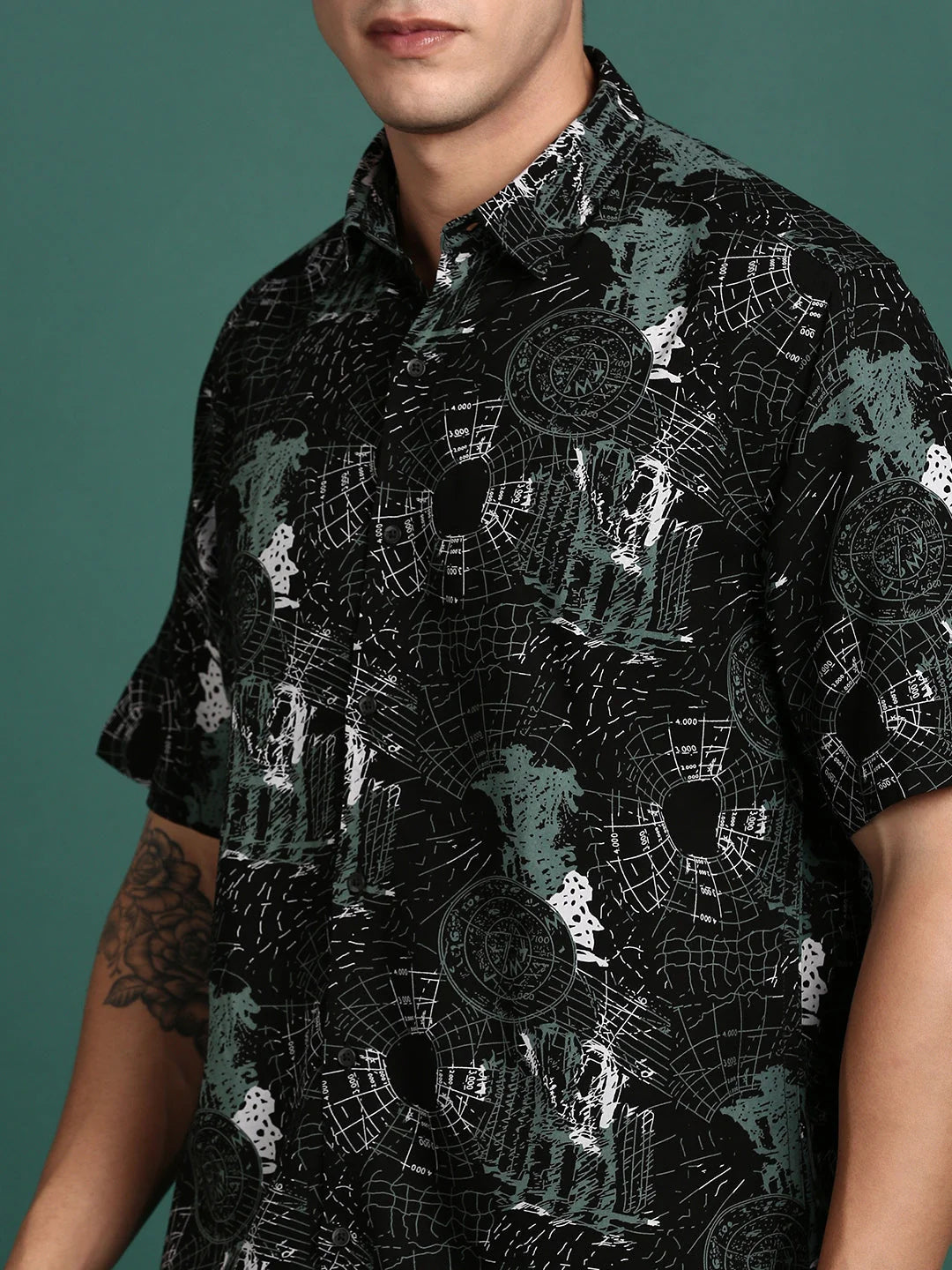 Black Graphic Print Slim Fit Shirt | Men's Cotton Shirt