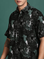 Men Graphic Black Slim Fit Shirt-Cain-3087-Black