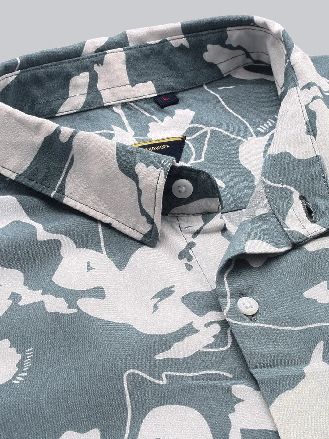 Men's Abstract Printed Shirt - Grey Cotton Slim Fit Shirt