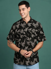 Men Abstract Black Slim Fit Shirt-Cain-3089-Black