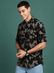 Men Abstract Black Slim Fit Shirt-Cain-3089-Black
