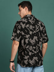 Men Abstract Black Slim Fit Shirt-Cain-3089-Black