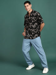Men Abstract Black Slim Fit Shirt-Cain-3089-Black