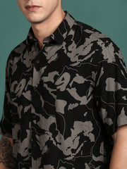 Men Abstract Black Slim Fit Shirt-Cain-3089-Black
