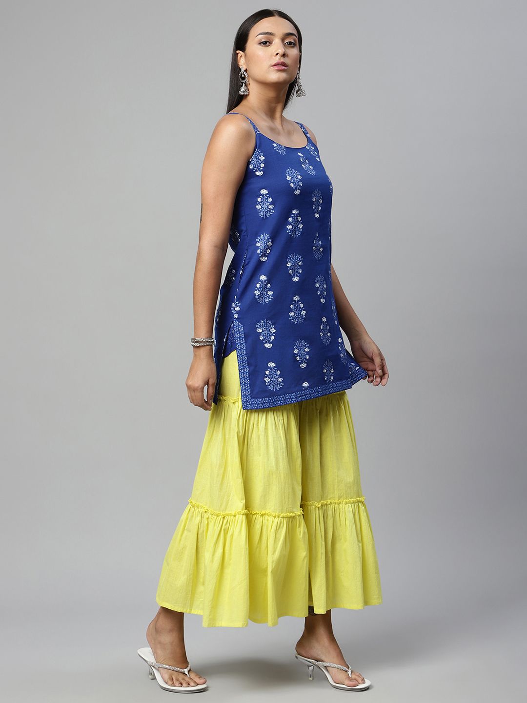 Royal Blue Printed Cotton Sharara Set | Sharara Suits for Women