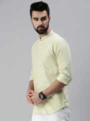 Men Mandarin Collar Solid Green Shirt-Chainlinen-396-Green
