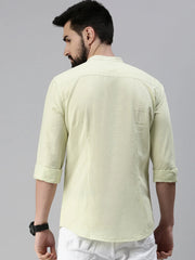 Men Mandarin Collar Solid Green Shirt-Chainlinen-396-Green
