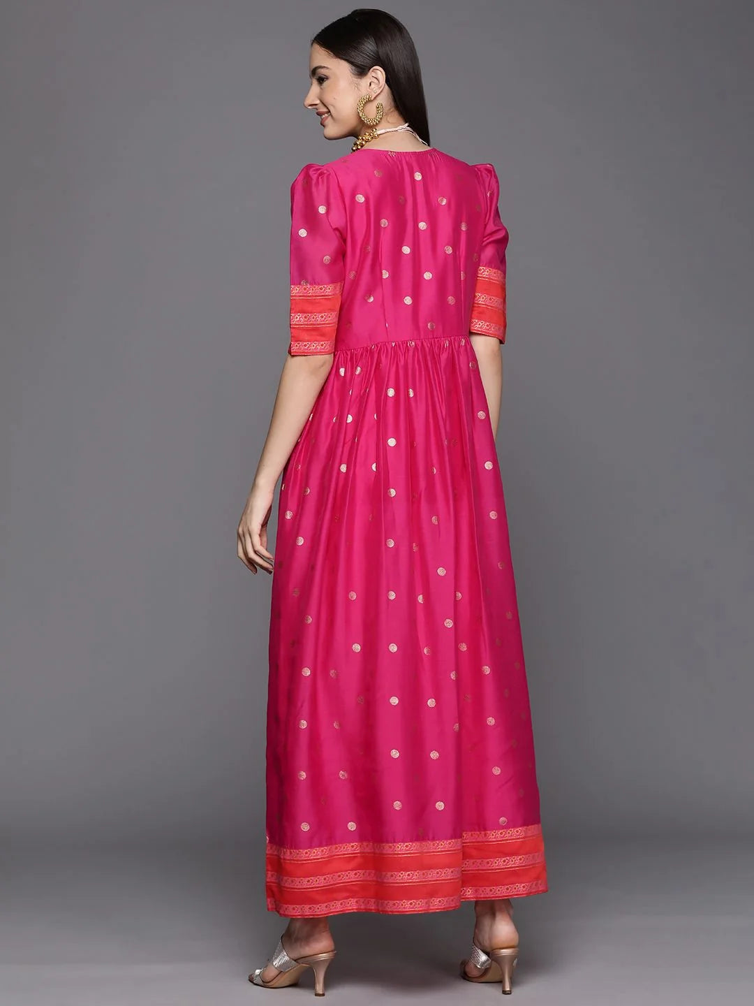Pink Chanderi Gold Foil Dress | Indian Dresses Online