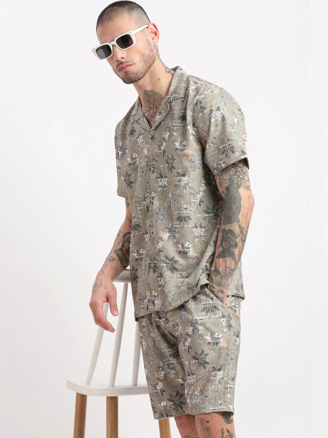Green Abstract Men's Co-ord Sets | Cotton Co Ord Sets Men