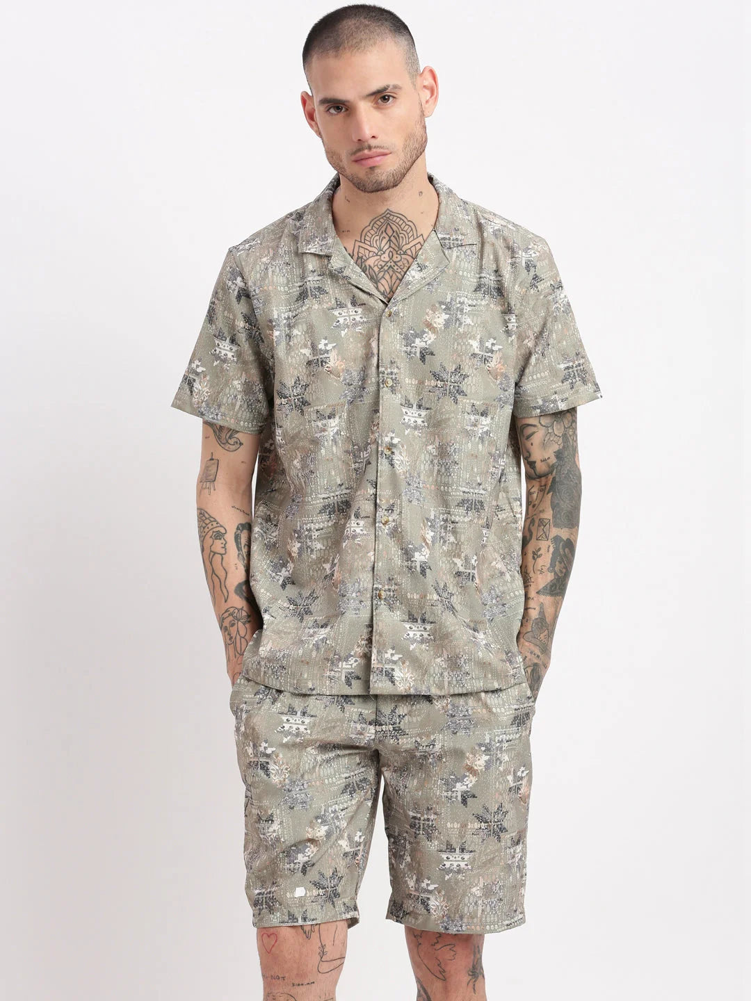 Green Abstract Men's Co-ord Sets | Cotton Co Ord Sets Men