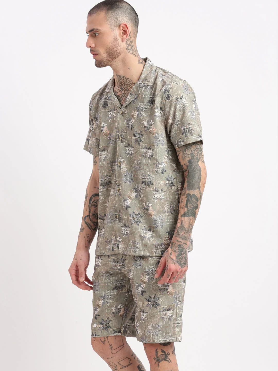 Green Abstract Men's Co-ord Sets | Cotton Co Ord Sets Men