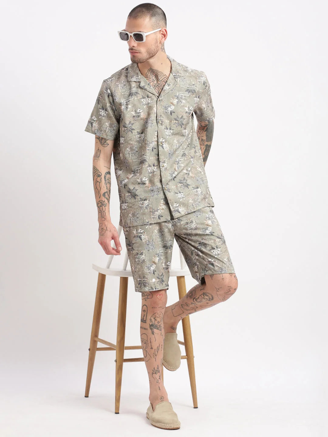 Green Abstract Men's Co-ord Sets | Cotton Co Ord Sets Men