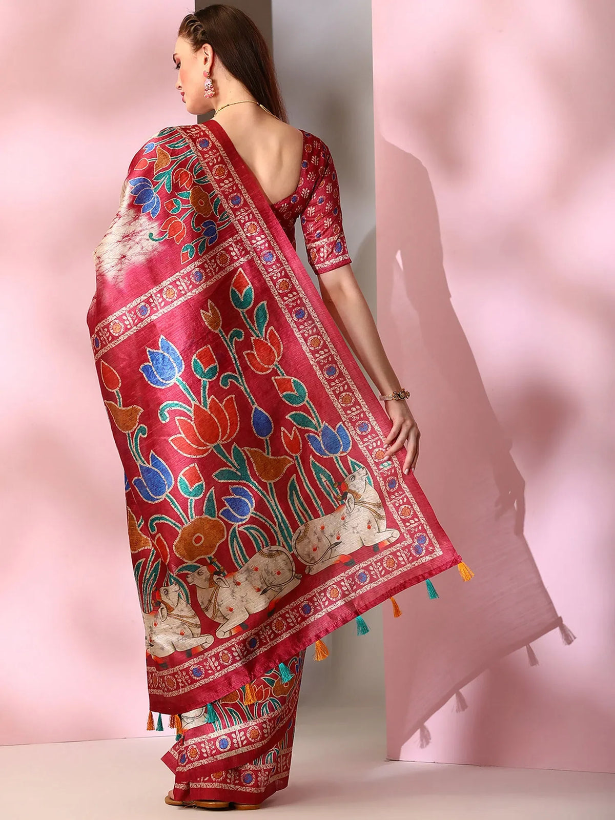 Women's  Blend Red Printed Designer Saree With Blouse Piece-DARIA2004