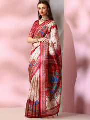 Women's  Blend Red Printed Designer Saree With Blouse Piece-DARIA2004
