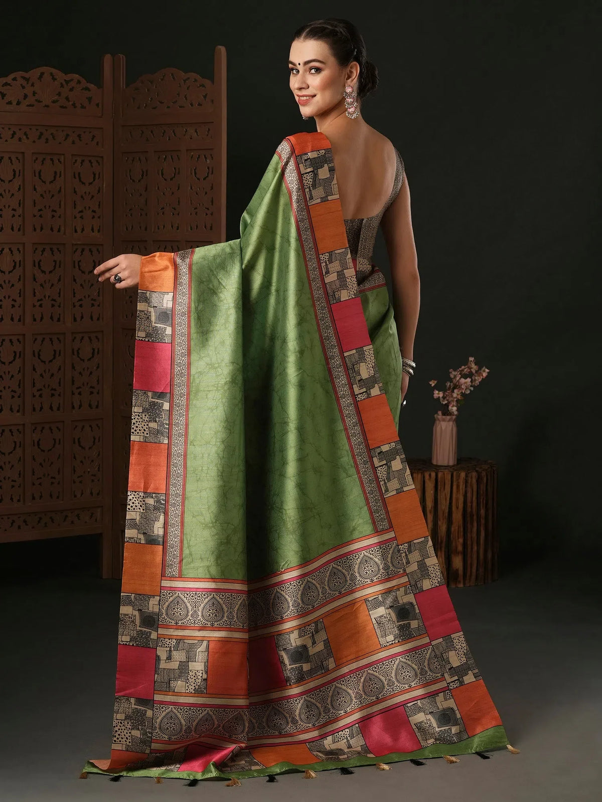 Women's Blend Brown Printed Designer Saree With Blouse Piece-HOLAND301A
