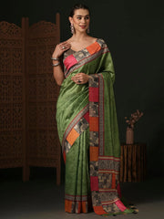 Women's Blend Brown Printed Designer Saree With Blouse Piece-HOLAND301A