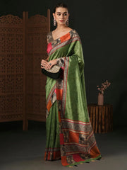 Women's Blend Brown Printed Designer Saree With Blouse Piece-HOLAND301A