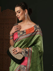 Women's Blend Brown Printed Designer Saree With Blouse Piece-HOLAND301A