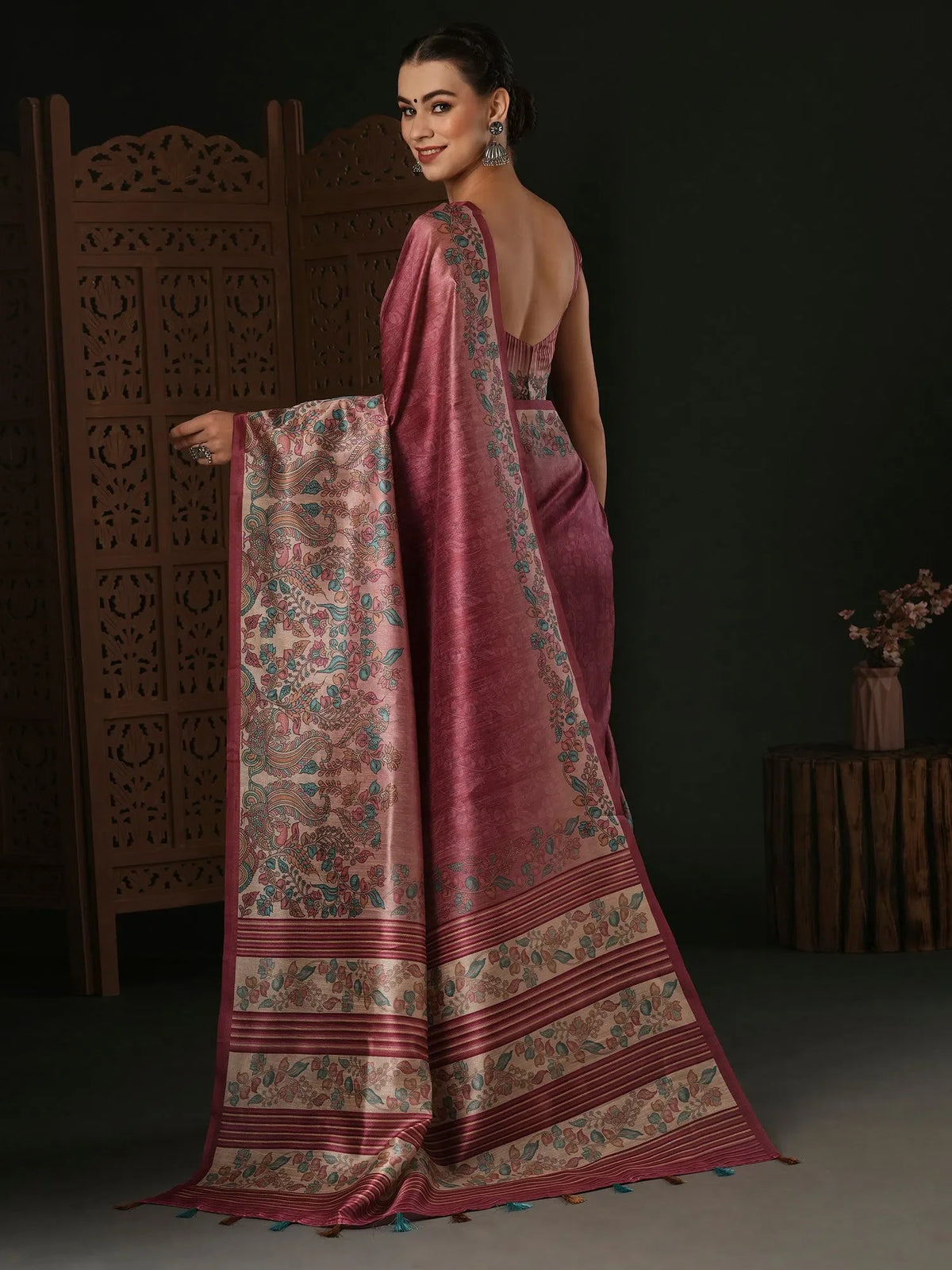Women's Dola  Pink Printed Designer Saree With Blouse Piece-DARIA5001
