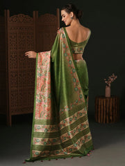 Women's Dola  Green Printed Designer Saree With Blouse Piece-DARIA5005