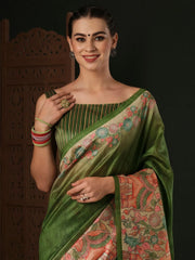 Women's Dola  Green Printed Designer Saree With Blouse Piece-DARIA5005