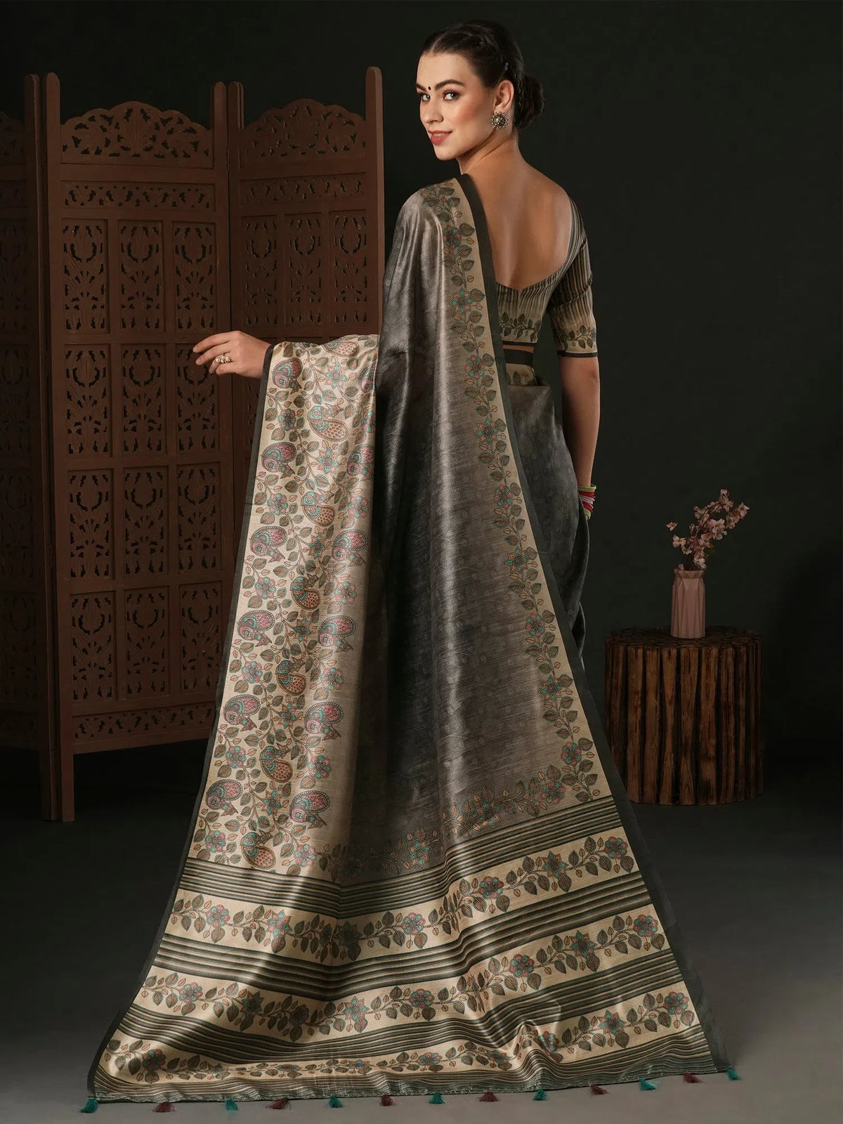Women's Blend Brown Printed Designer Saree With Blouse Piece-HOLAND78D
