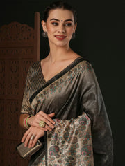 Women's Blend Brown Printed Designer Saree With Blouse Piece-HOLAND78D