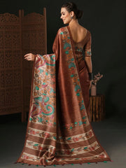 Women's Blend Brown Printed Designer Saree With Blouse Piece-KNKAVTI17A