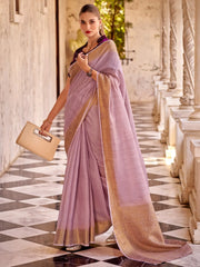 Women's  Blend Mauve Woven Design Designer Saree With Blouse Piece-DELICTE450002