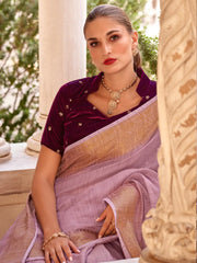 Women's  Blend Mauve Woven Design Designer Saree With Blouse Piece-DELICTE450002