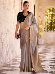 Women's Blend Light Green Woven Design Designer Saree With Blouse Piece-DRPAN410005