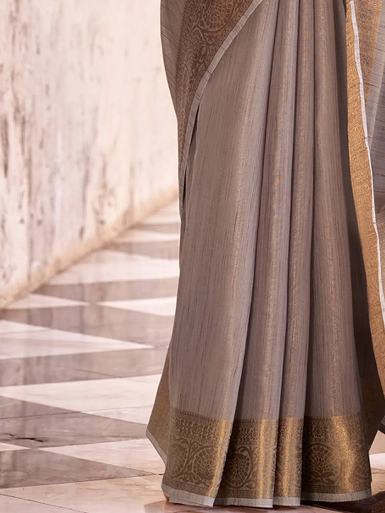 Grey Woven Design Polyester Saree | Indian Wedding Sarees