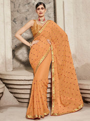 Women's Chiffon Orange Embellished Designer Saree With Blouse Piece-DHAGA1007