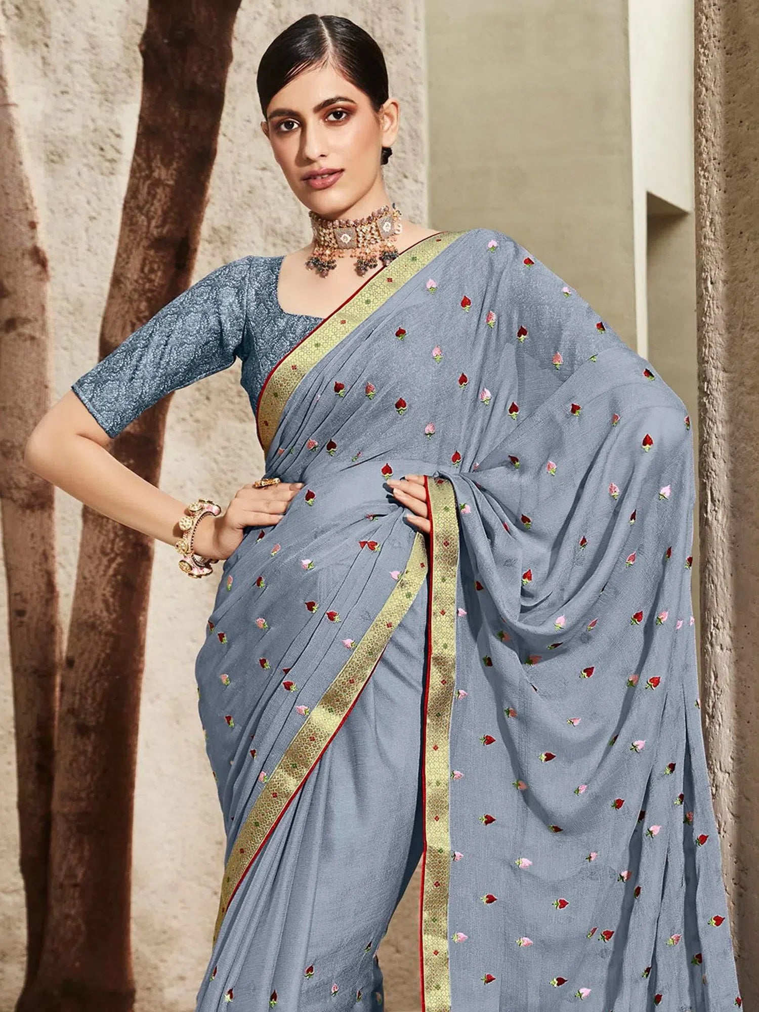 Grey Embellished Saree - Designer Sarees India
