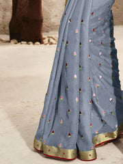 Women's Chiffon Grey Embellished Designer Saree With Blouse Piece-DHAGA1010