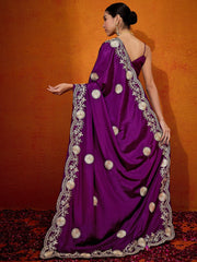Women's Crepe Purple Embellished Designer Saree With Blouse Piece-DHNIYA262B