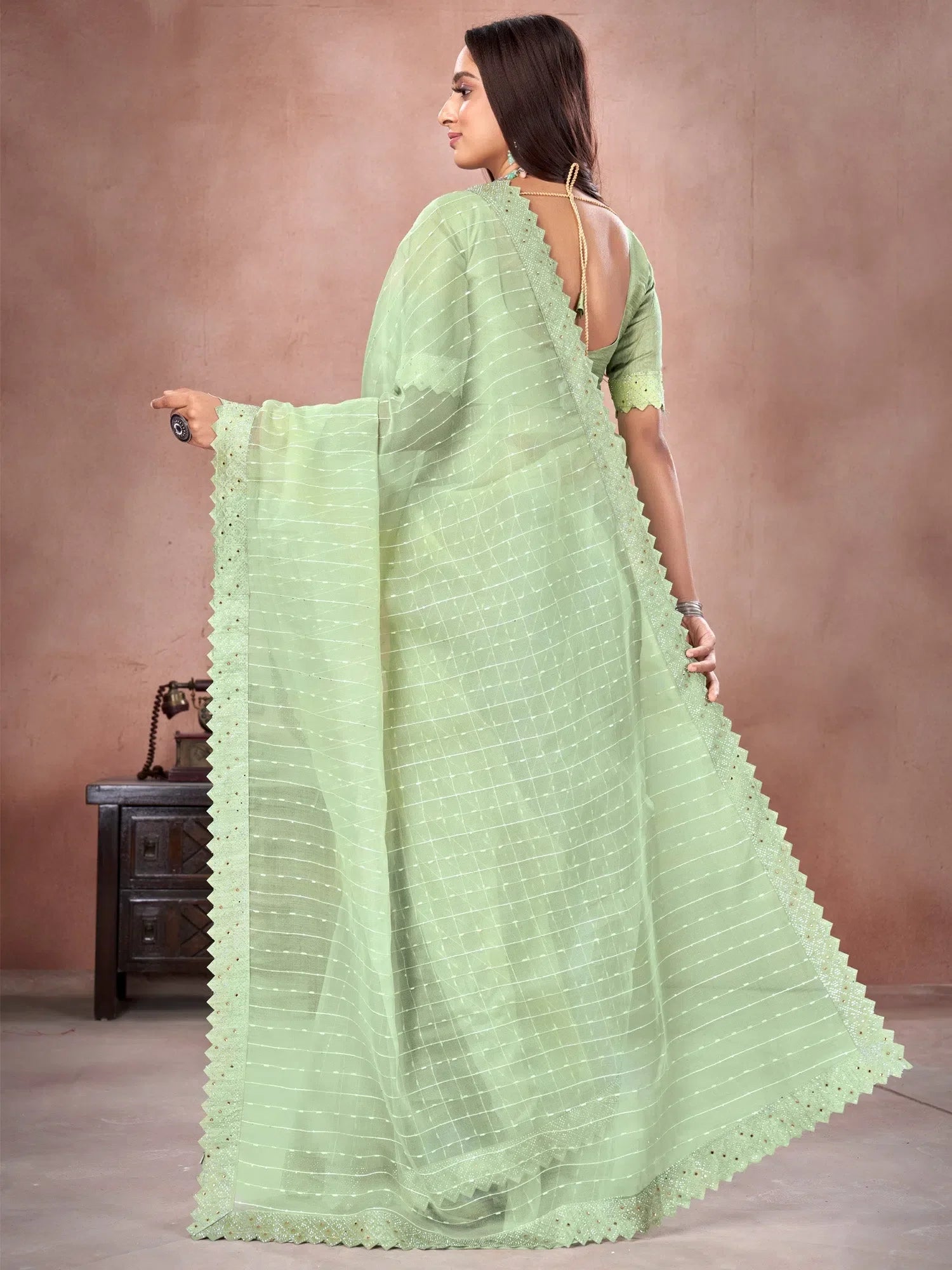 Light Green Organza Saree | Indian Wedding Sarees